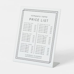 AVERY Modern Minimal Business Services Price List Pedestal Sign