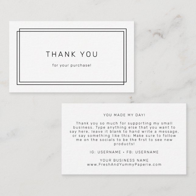 AVERY Modern Minimalist Double Frame Thank You Business Card (Front/Back)