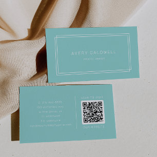 AVERY Modern Minimalist Mint Green Frame QR Code Business Card