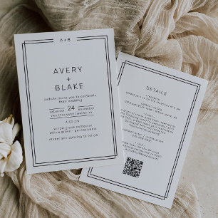 AVERY Modern Minimalist Monochrome QR Code Wedding Invitation
