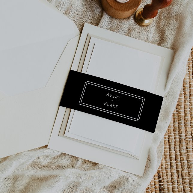 AVERY Modern Monochrome Dark Black Wedding Invitation Belly Band (AVERY Modern Monochrome Dark Black Wedding Invitation Belly Band)