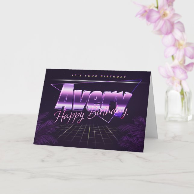 Avery Name First Name Purple Retro Card Birthday (Orchid)