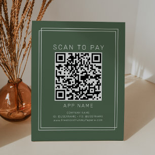 AVERY Rustic Dark Green Boho Business Scan To Pay Pedestal Sign