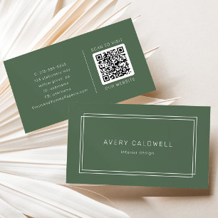 AVERY Rustic Dark Green Boho Double Frame QR Code Business Card