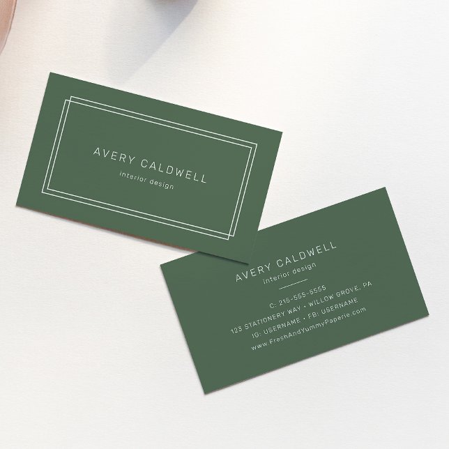 AVERY Rustic Dark Green Double Frame Business Card (AVERY Rustic Dark Green Double Frame Business Card)