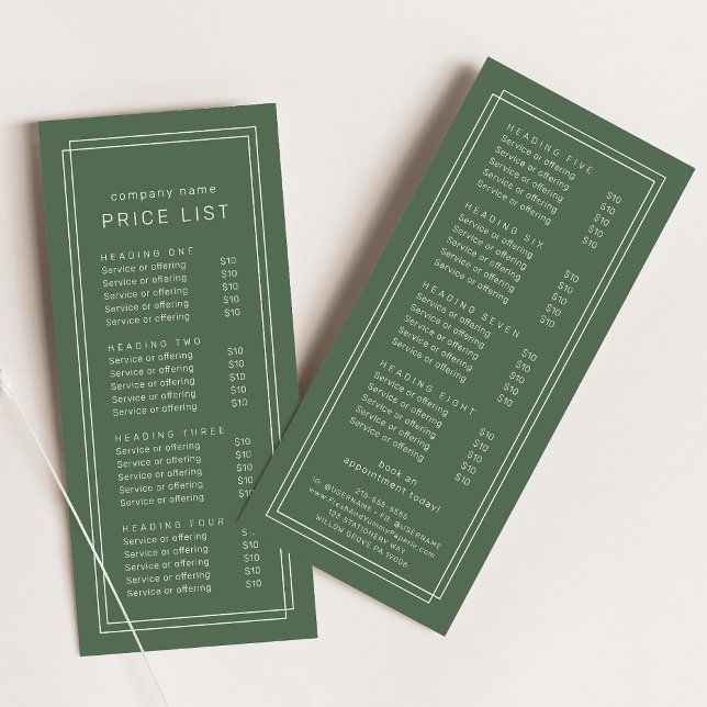 AVERY Rustic Dark Green Double Frame Price List Rack Card (AVERY Rustic Dark Green Double Frame Price List Rack Card)