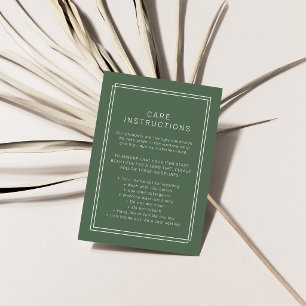 AVERY Rustic Dark Green Product Care Instructions Enclosure Card