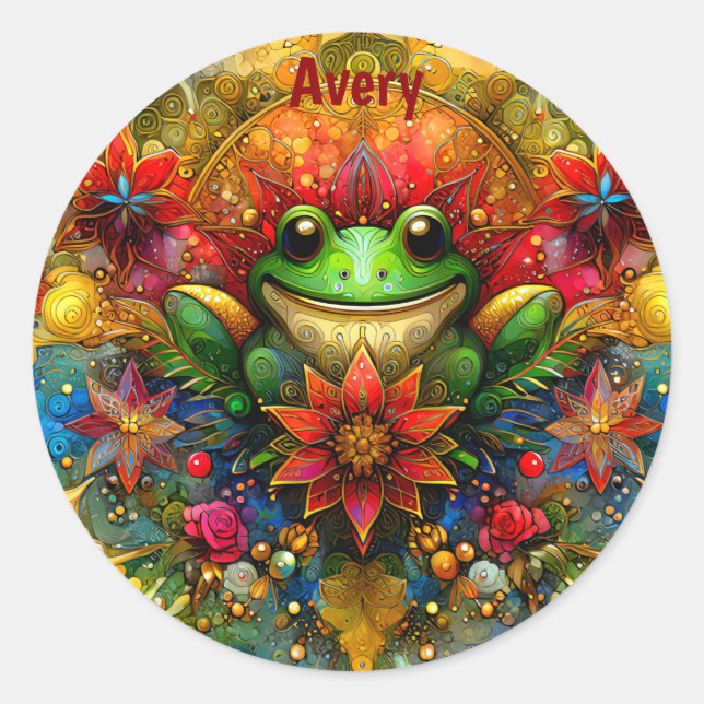 AVERY ~ SHINY Christmas FROG ~  Classic Round Sticker (Front)