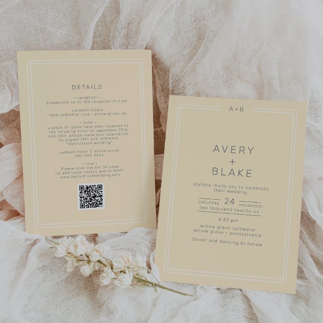 AVERY Simple Neutral Butter Yellow QR Code Wedding Invitation (AVERY Simple Neutral Butter Yellow QR Code Wedding Invitation)