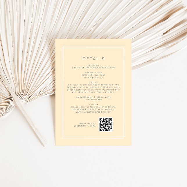 AVERY Simple Neutral Yellow QR Code Wedding Detail Enclosure Card (AVERY Simple Neutral Yellow QR Code Wedding Detail Enclosure Card)