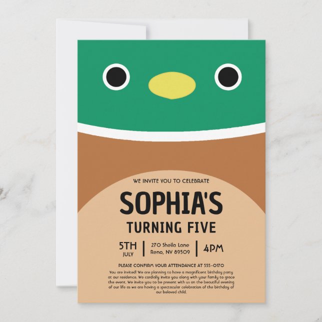 Avery The Duck Squishmallow Birthday Party Invitation (Front)