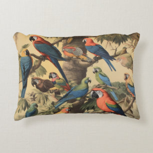 Avian Assembly in Ancient Jungle Canopy Decorative Cushion