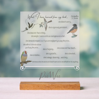 Avian Inspiration Bird Art Name Unique Acrylic Sign