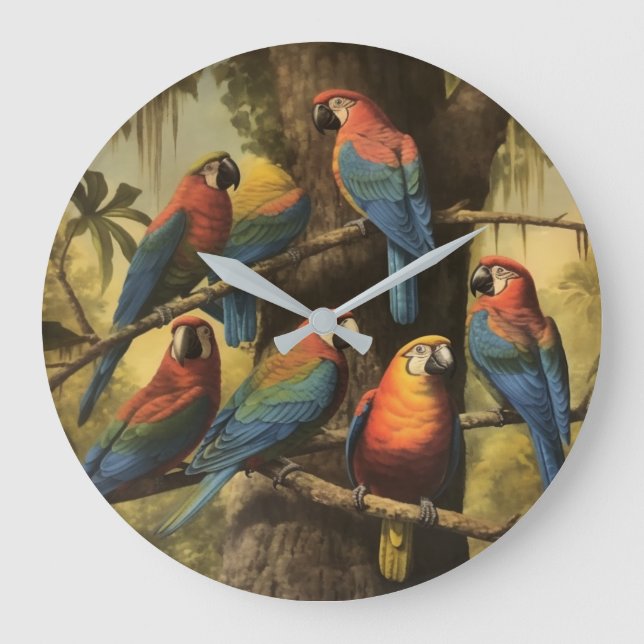 Avian Jungle Canopy Deep Foliage Round Wall Clock (Front)