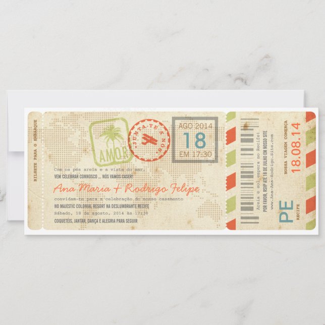 Avião embarque convite de casamento bilhet invitation (Front)