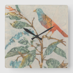 Aviary Collage II Square Wall Clock