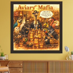 Aviary Mafia Cartoon – Feathered Mob Family Humour Canvas Print