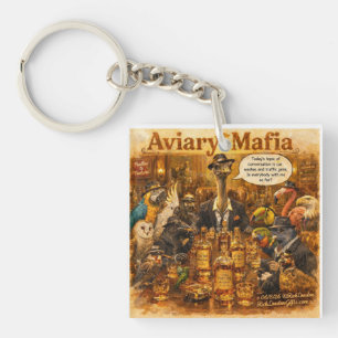 Aviary Mafia Cartoon – Feathered Mob Family Humour Key Ring