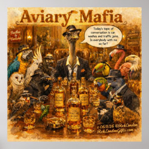 Aviary Mafia Cartoon – Feathered Mob Family Humour Poster