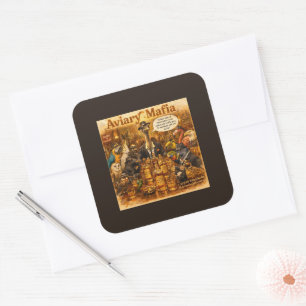Aviary Mafia Cartoon – Feathered Mob Family Humour Square Sticker