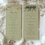 Aviary Wedding Ceremony Program Card<br><div class="desc">This elegant wedding ceremony program card features a stunning Art Nouveau design with intricate aviary and floral motifs. The front of the card welcomes guests with beautifully illustrated parrots and delicate flowers, set against a soft sage green background. It outlines the ceremony schedule, providing a detailed timeline of the special...</div>