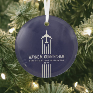 Aviation Airline Pilot Flight School Graduation  Glass Tree Decoration
