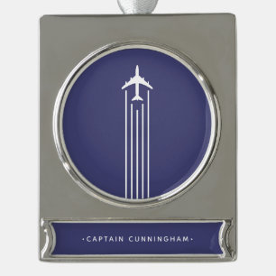 Aviation Airline Pilot Flight School Graduation Silver Plated Banner Ornament