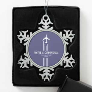 Aviation Airline Pilot Flight School Graduation Snowflake Pewter Christmas Ornament