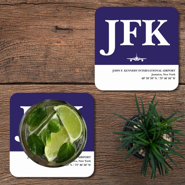 Aviation Airport Code Aeroplane Blue White Pilot Square Paper Coaster (Creator Uploaded)