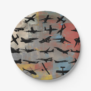 Aviation Art, Black airplane silhouettes,  Paper Plate