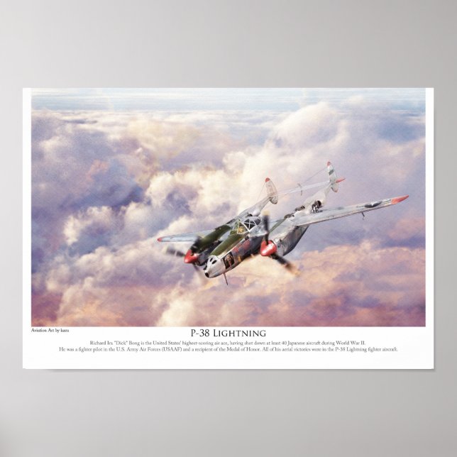 Aviation Art Poster "P-38J Lightning " (Front)