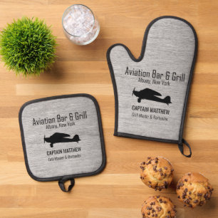 Aviation Bar & Grill BBQ Oven Mitt & Pot Holder Set