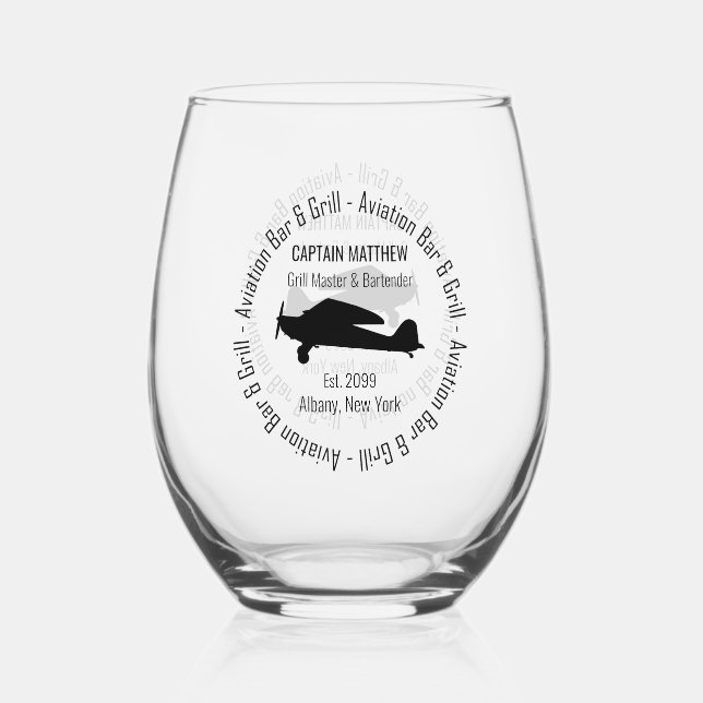 Aviation Bar & Grill Drinkware Drinkware Cocktail  Stemless Wine Glass (Front)