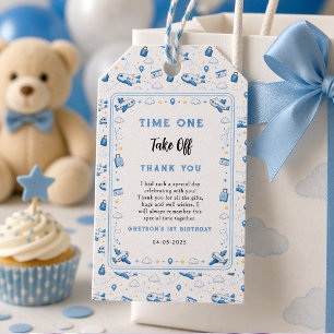 Aviation Blue Aeroplane Time One 1st Birthday Gift Tags