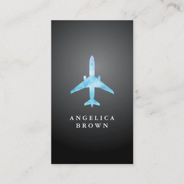 Aviation - Blue Watercolor Aeroplane Business Card (Front)