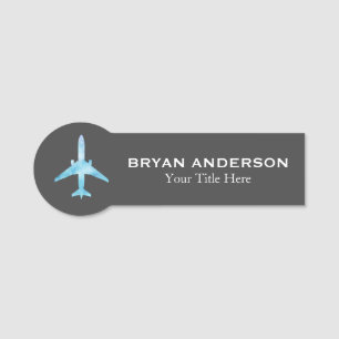 Aviation - Blue Watercolor Aeroplane Name Tag