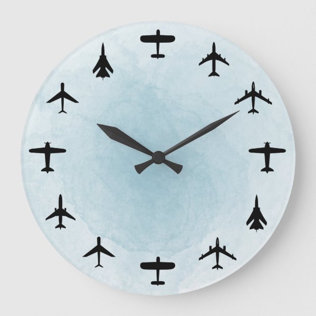 Aviation Blue Watercolor Large Clock (Front)