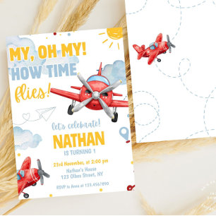 Aviation Boys Cool Blue Aeroplane Travel Birthday  Invitation