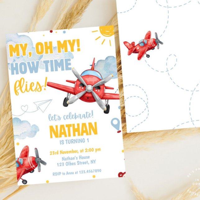 Aviation Boys Cool Blue Aeroplane Travel Birthday  Invitation (kids birthday, aviation birthday, pilot birthday, aeroplane, boys birthday, airplane, travel, blue, )