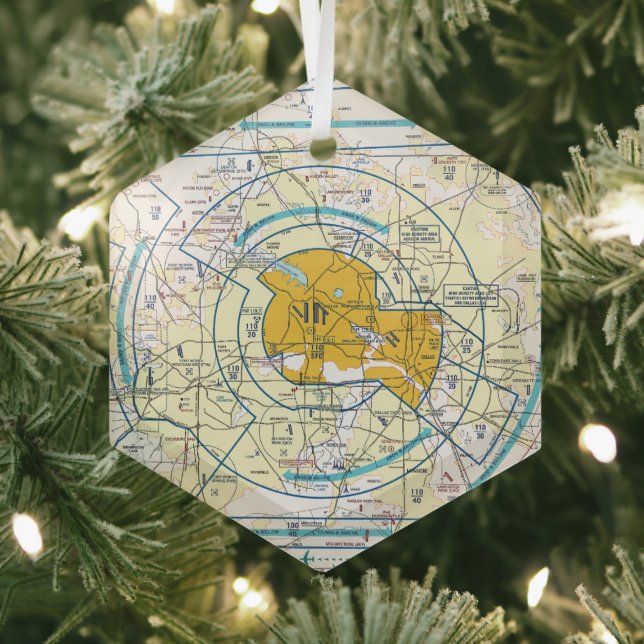 Aviation Chart Glass Tree Decoration (Insitu)