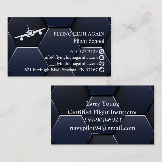 Aviation Company Professional Modern Blue & White  Business Card (Front/Back)