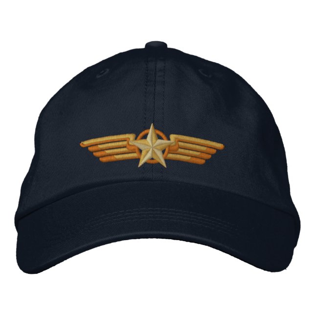 Aviation Embroidered Star Badge Pilot Wings Hat (Front)