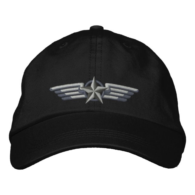 Aviation Embroidered Star Badge Pilot Wings Hat (Front)