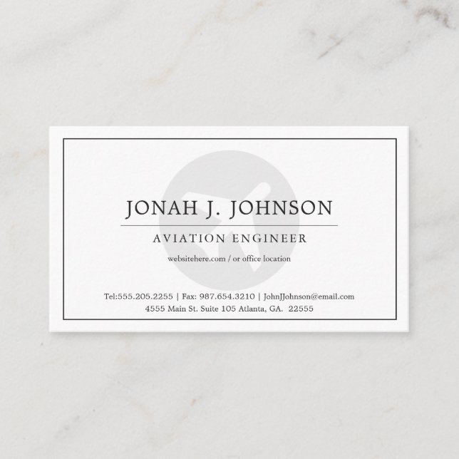 Aviation Engineer| Minimal Style BW Business Card (Front)