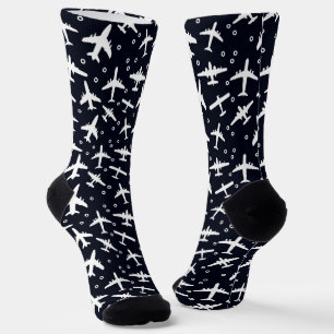 Aviation Flying Aeroplanes Patterned Blue and Whit Socks