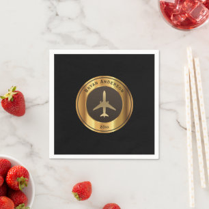Aviation - Gold Aeroplane Logo Napkins