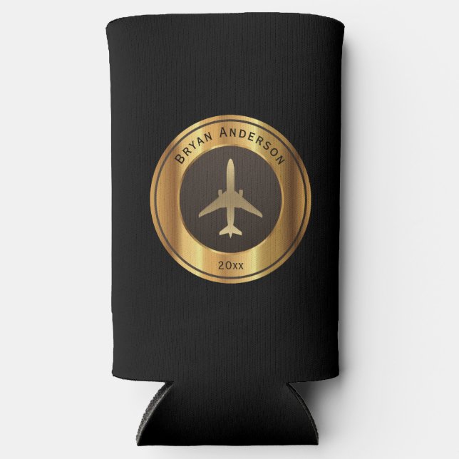 Aviation - Gold Aeroplane Logo Seltzer Can Cooler (Front)