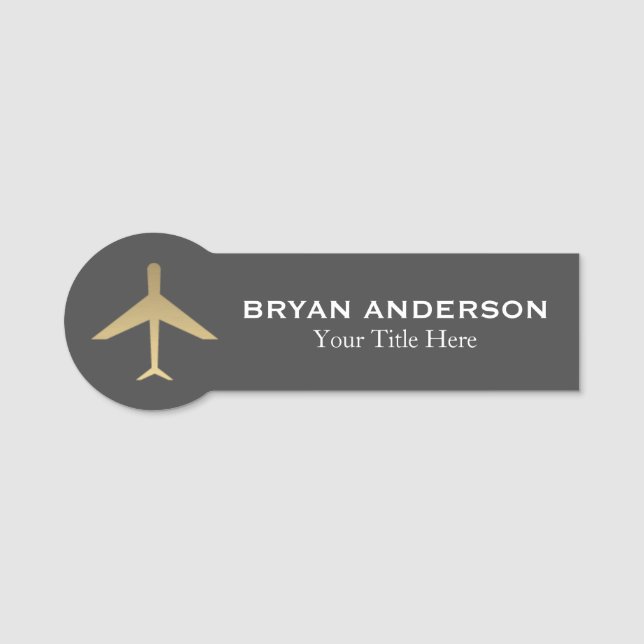 Aviation - Gold Aeroplane Name Tag (Front)