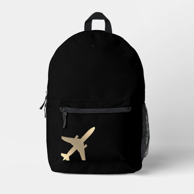 Aviation Gold Aeroplane Printed Backpack (Front)