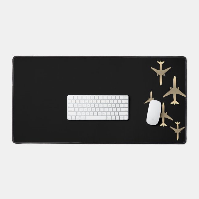 Aviation Gold Aeroplanes Desk Mat (Keyboard & Mouse)